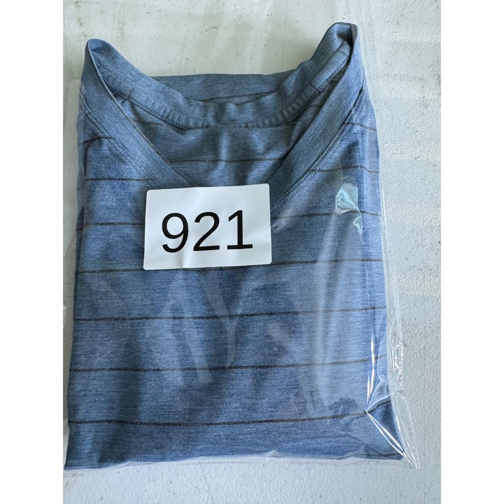 Lululemon V-Neck T-Shirt Mens L Blue Striped Short Sleeve Performance Tee - Picture 7 of 7